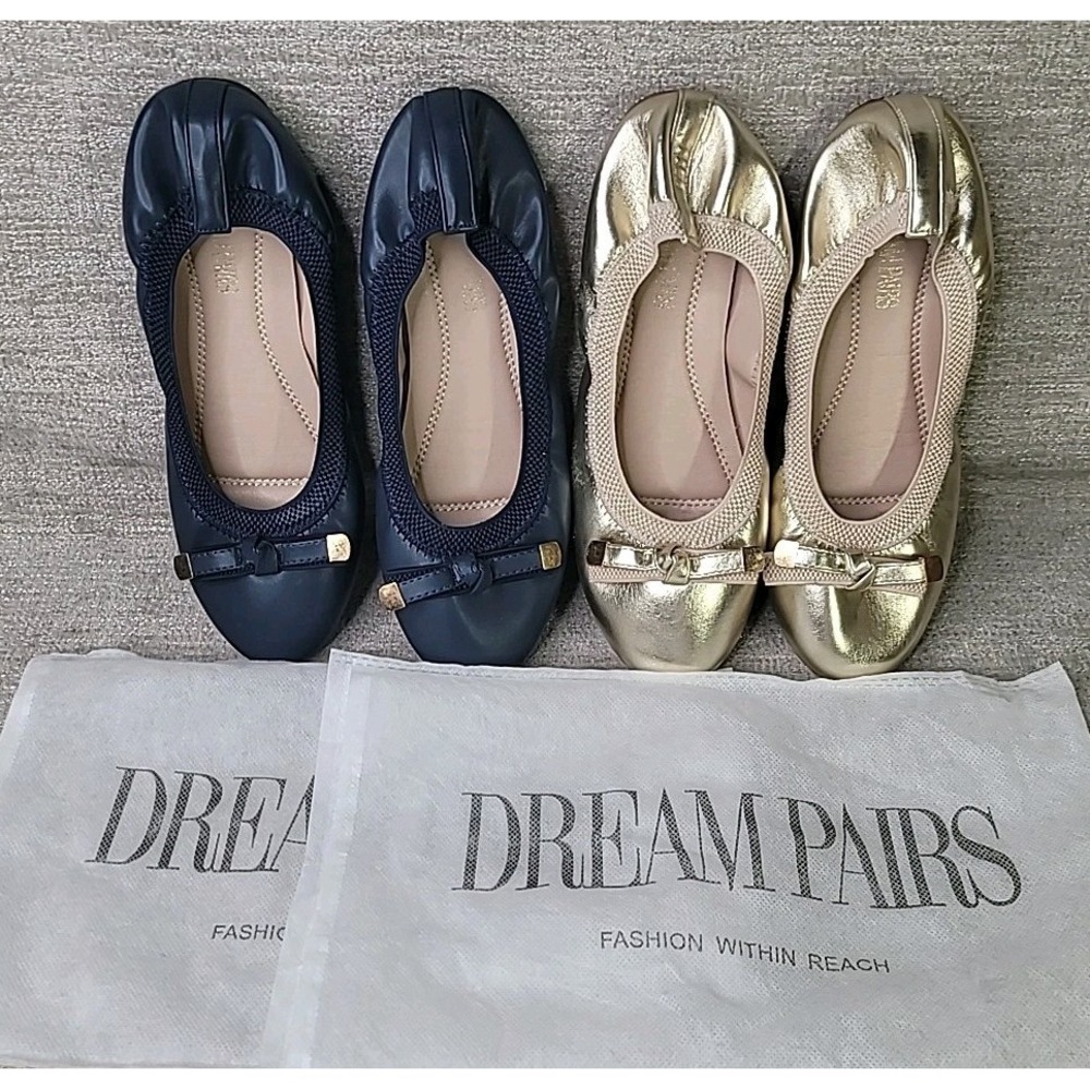 2 Dream Paris Ballet Flat Slip-On Shoes Faux Leather Black & Gold Women's Size 9